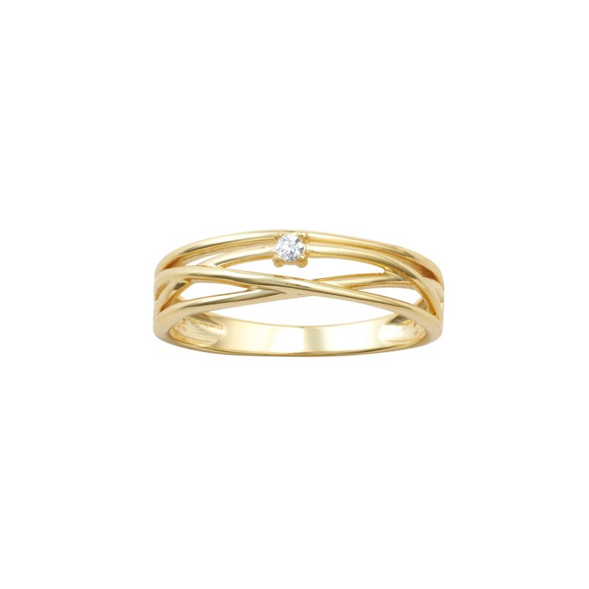 Gold Over Sterling Silver Cubic Zirconia Crossover Ring Size 8