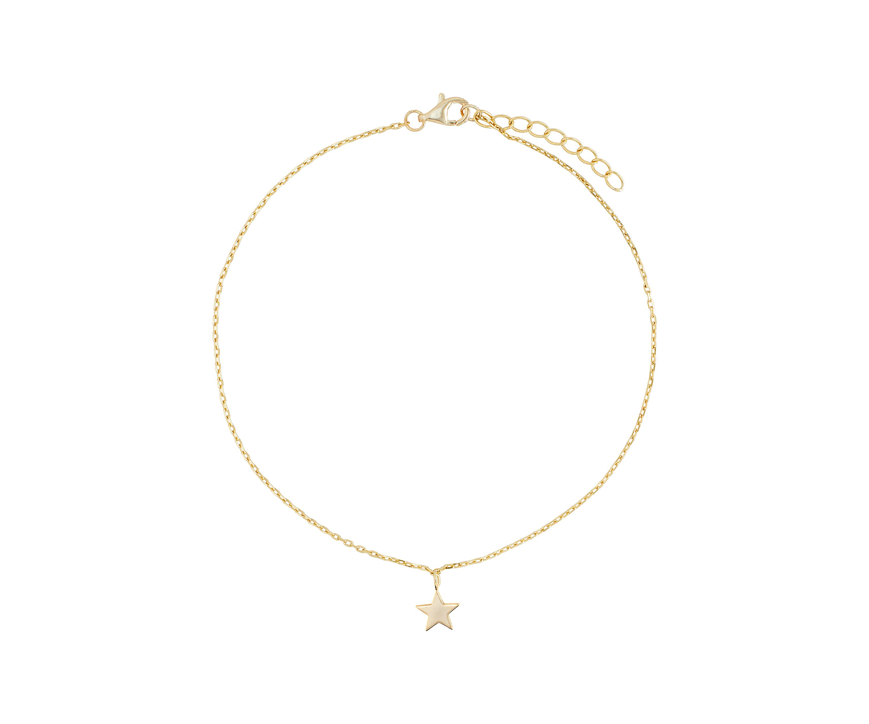 Gold Over Sterling Silver 9" + 1" Star Charm Ankle Bracelet