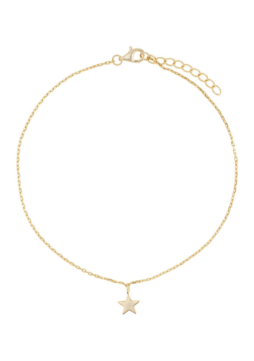 Gold Over Sterling Silver 9" + 1" Star Charm Ankle Bracelet