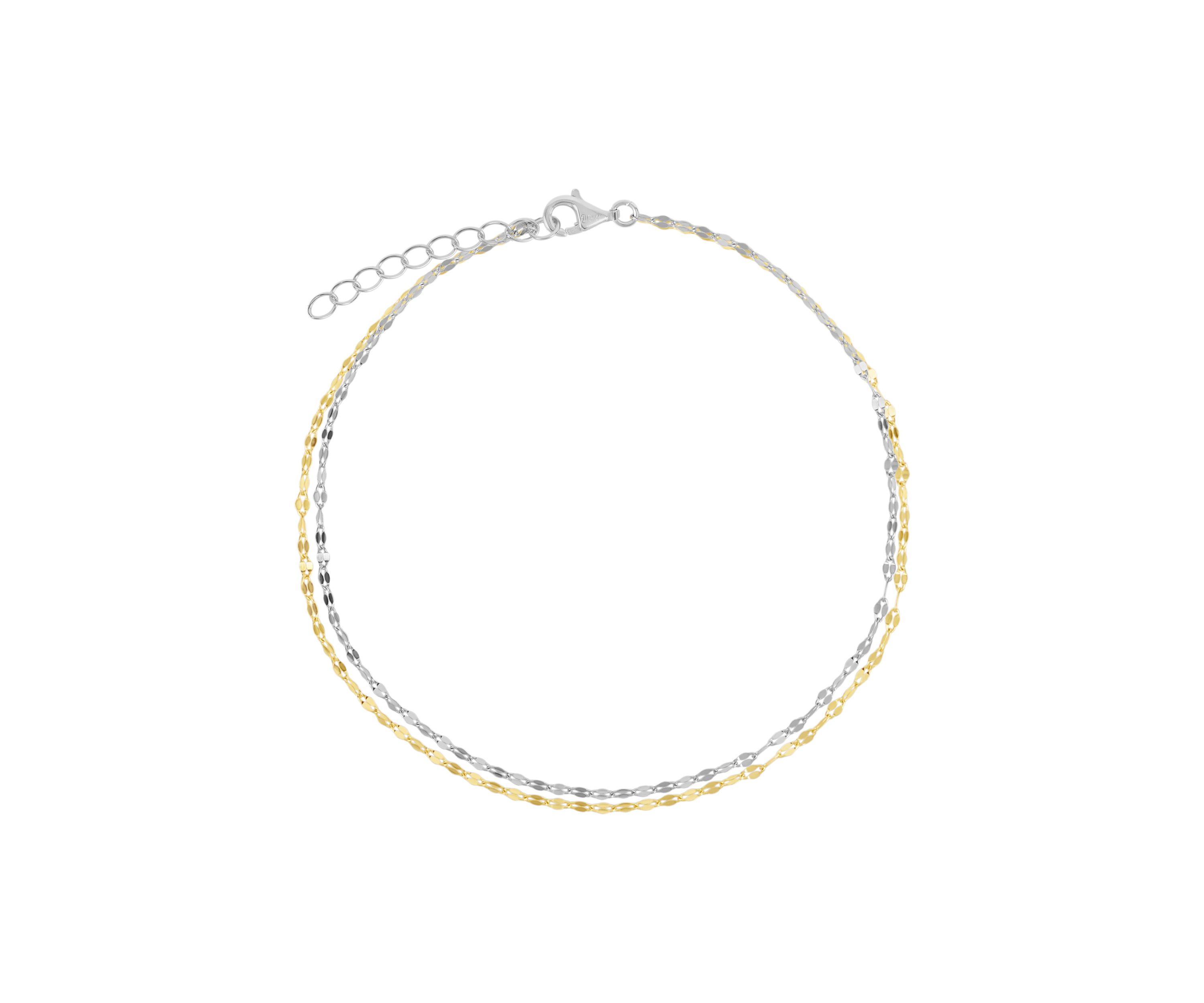 Two Tone Sterling Silver Double Mirror Anklet
