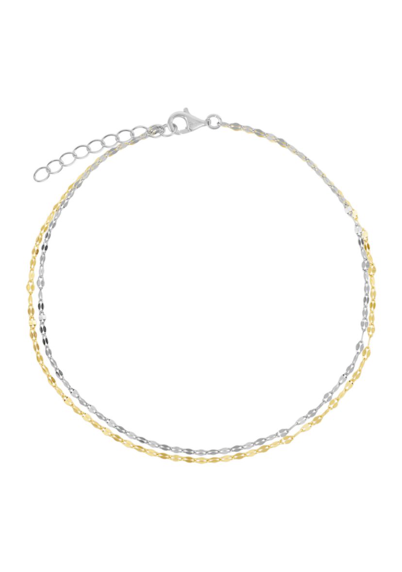 Two Tone Sterling Silver Double Mirror Anklet