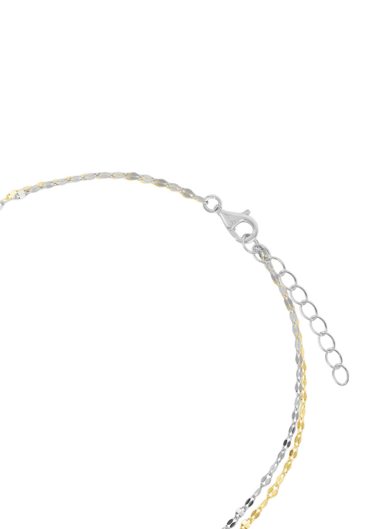 Two Tone Sterling Silver Double Mirror Anklet