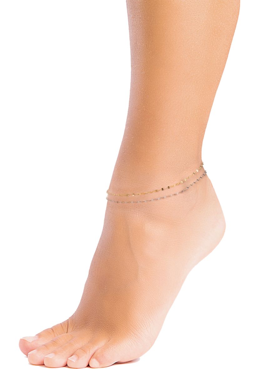 Two Tone Sterling Silver Double Mirror Anklet