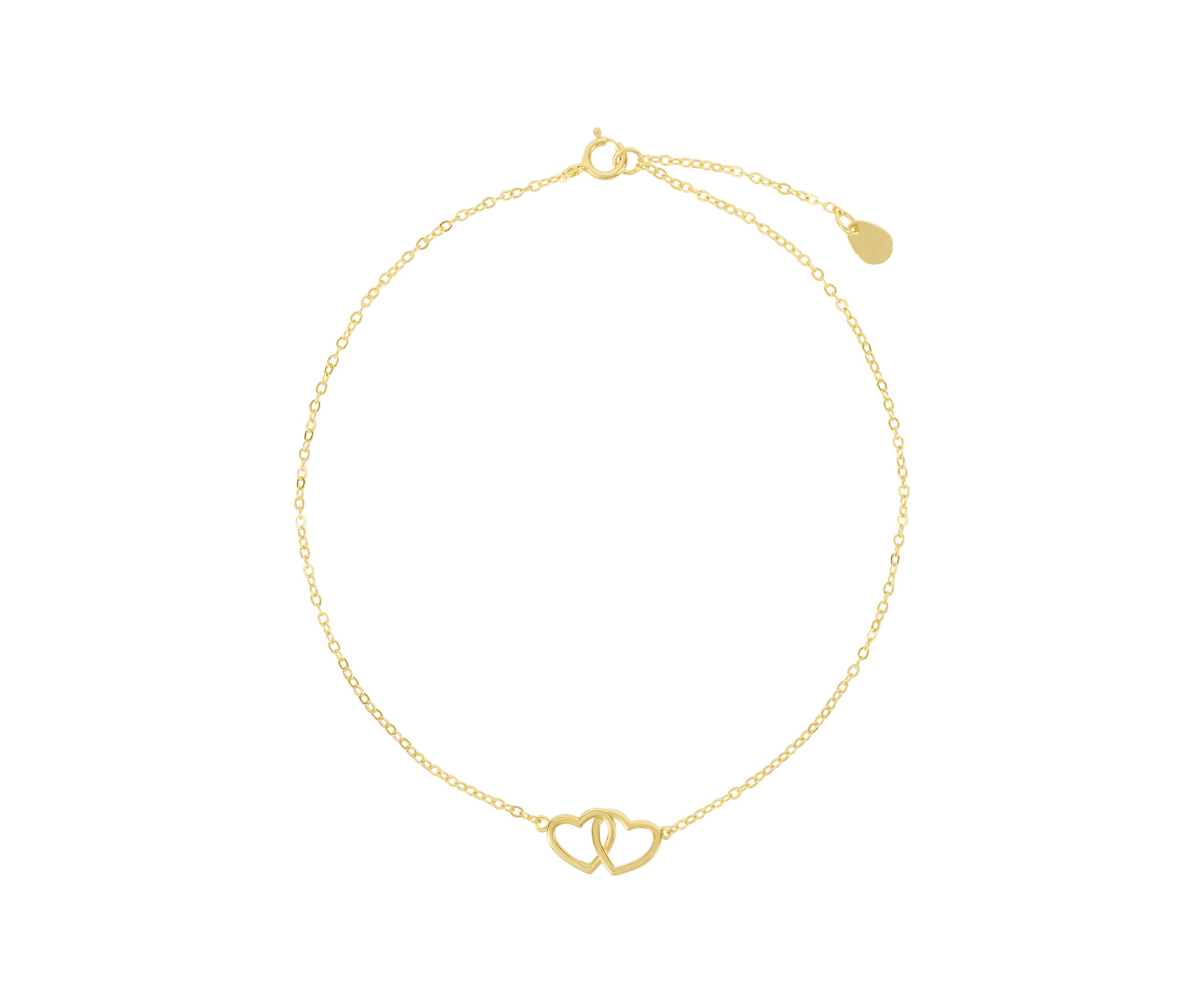 Gold Over Sterling Silver Interlocking Heart Anklet