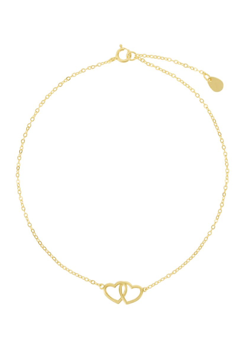 Gold Over Sterling Silver Interlocking Heart Anklet