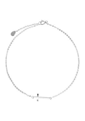 Sterling Silver Sideways Cross Chain Anklet