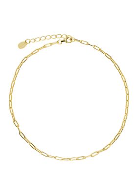 Gold Over Sterling Silver Paperclip Chain Anklet