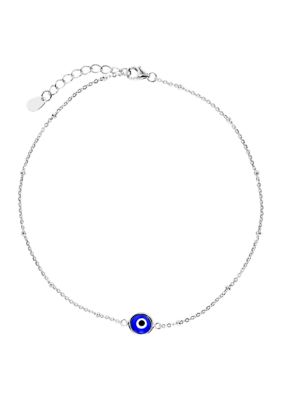 Sterling Silver Evil Eye Curb Bead Chain Anklet