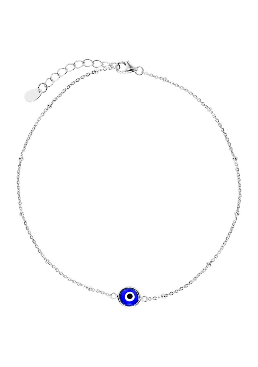 Sterling Silver Evil Eye Curb Bead Chain Anklet