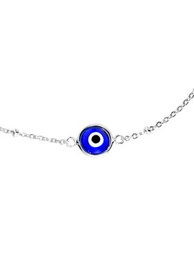 Sterling Silver Evil Eye Curb Bead Chain Anklet