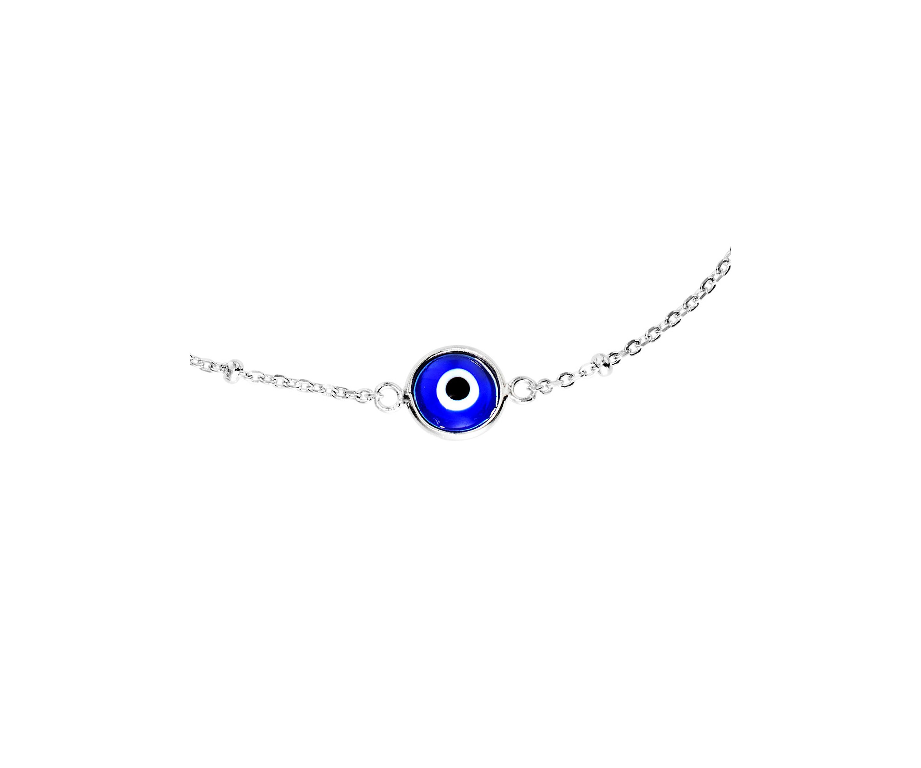 Sterling Silver Evil Eye Curb Bead Chain Anklet