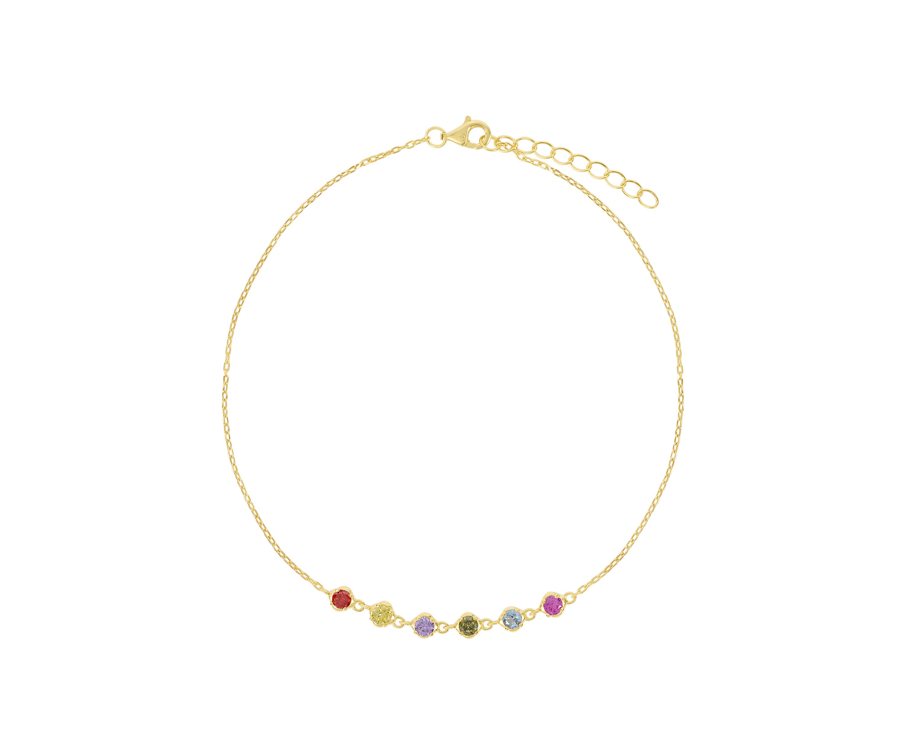 Gold Over Sterling Silver Cubic Zirconia Multi Cable Anklet