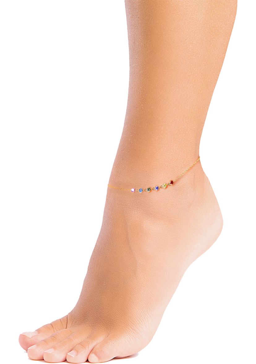 Gold Over Sterling Silver Cubic Zirconia Multi Cable Anklet