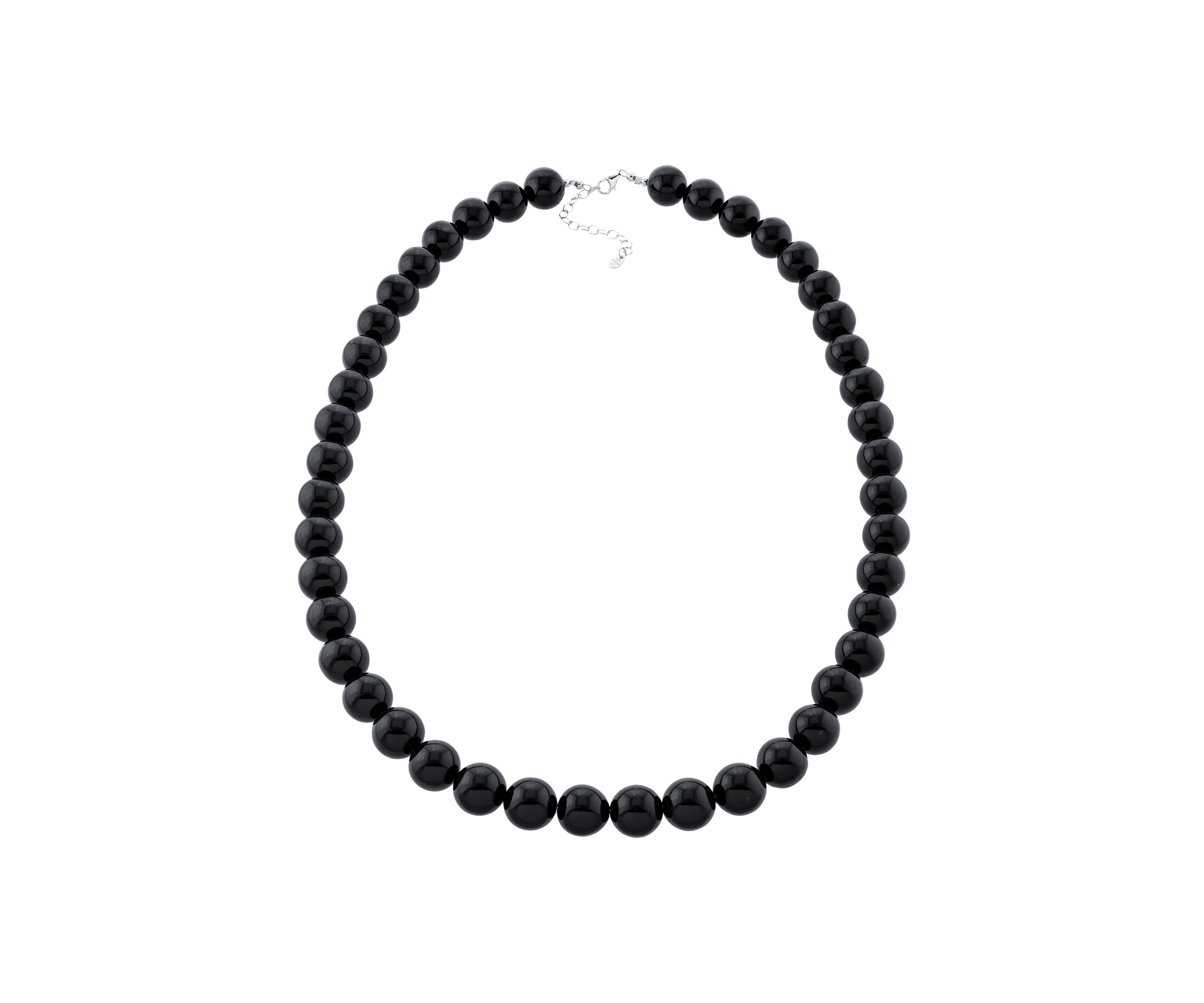 Sterling Silver Black Chalcedony Beaded Necklace