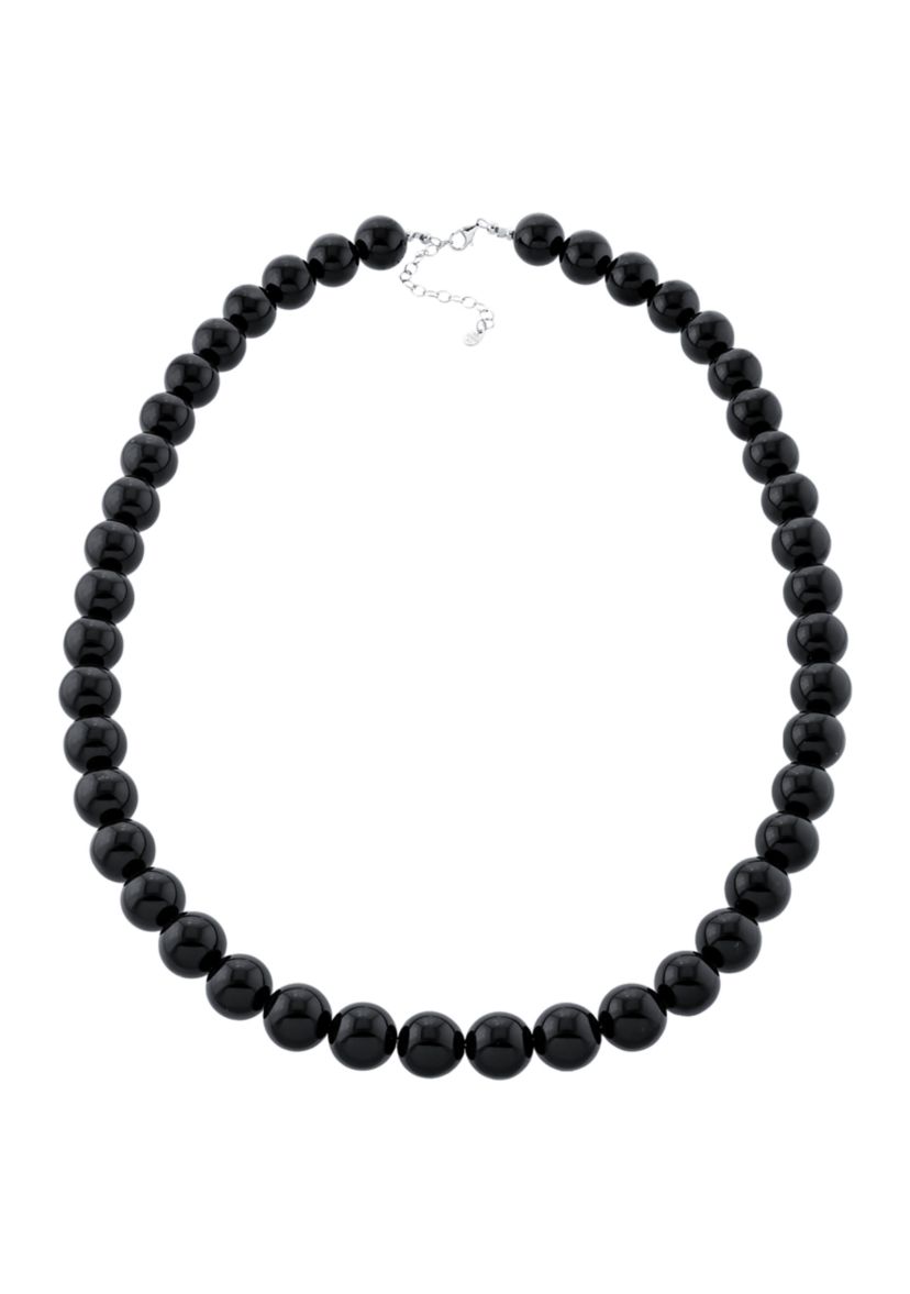 Sterling Silver Black Chalcedony Beaded Necklace