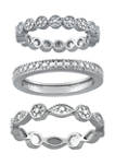 Fine Silver Plated 3-Piece Band Ring Set