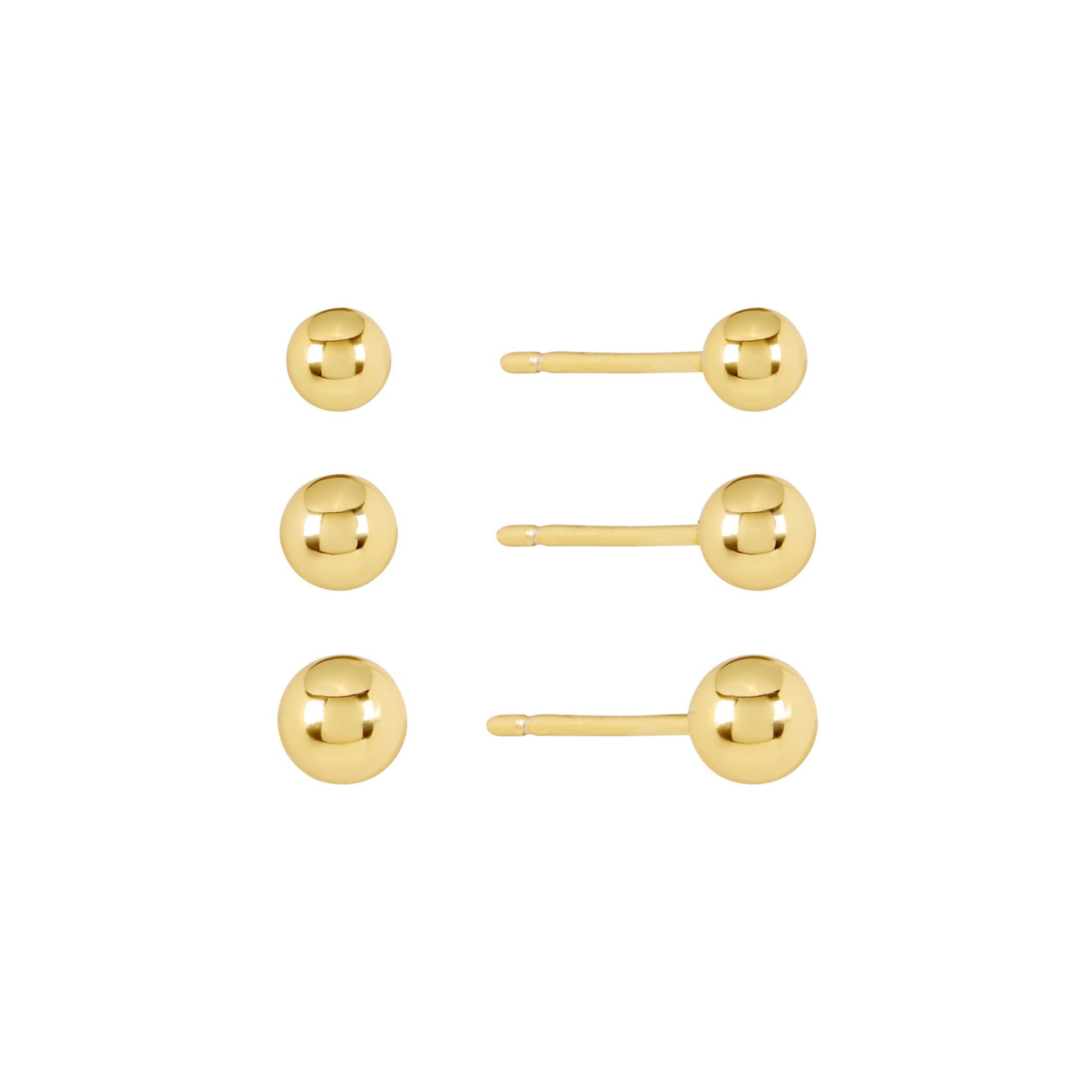 Gold Plated 4mm,5mm,6mm Trio Ball Stud Earring Set