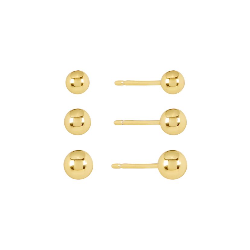Gold Plated 4mm,5mm,6mm Trio Ball Stud Earring Set