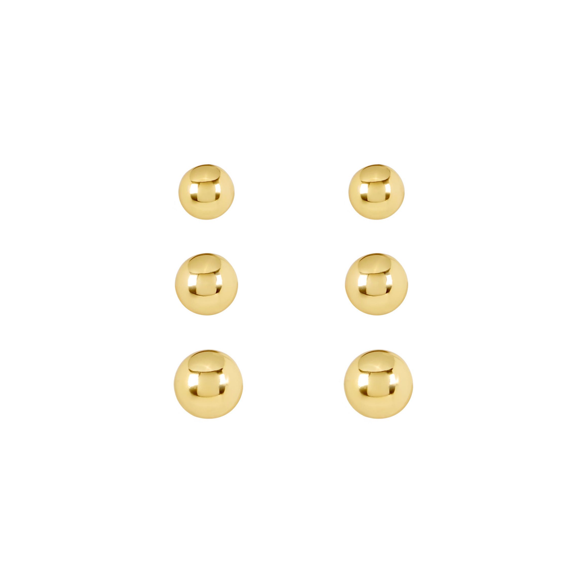 Gold Plated 4mm,5mm,6mm Trio Ball Stud Earring Set