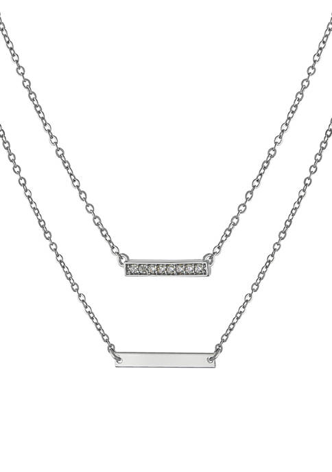 Belk Fine Silver Plated Bar Necklace and Cubic