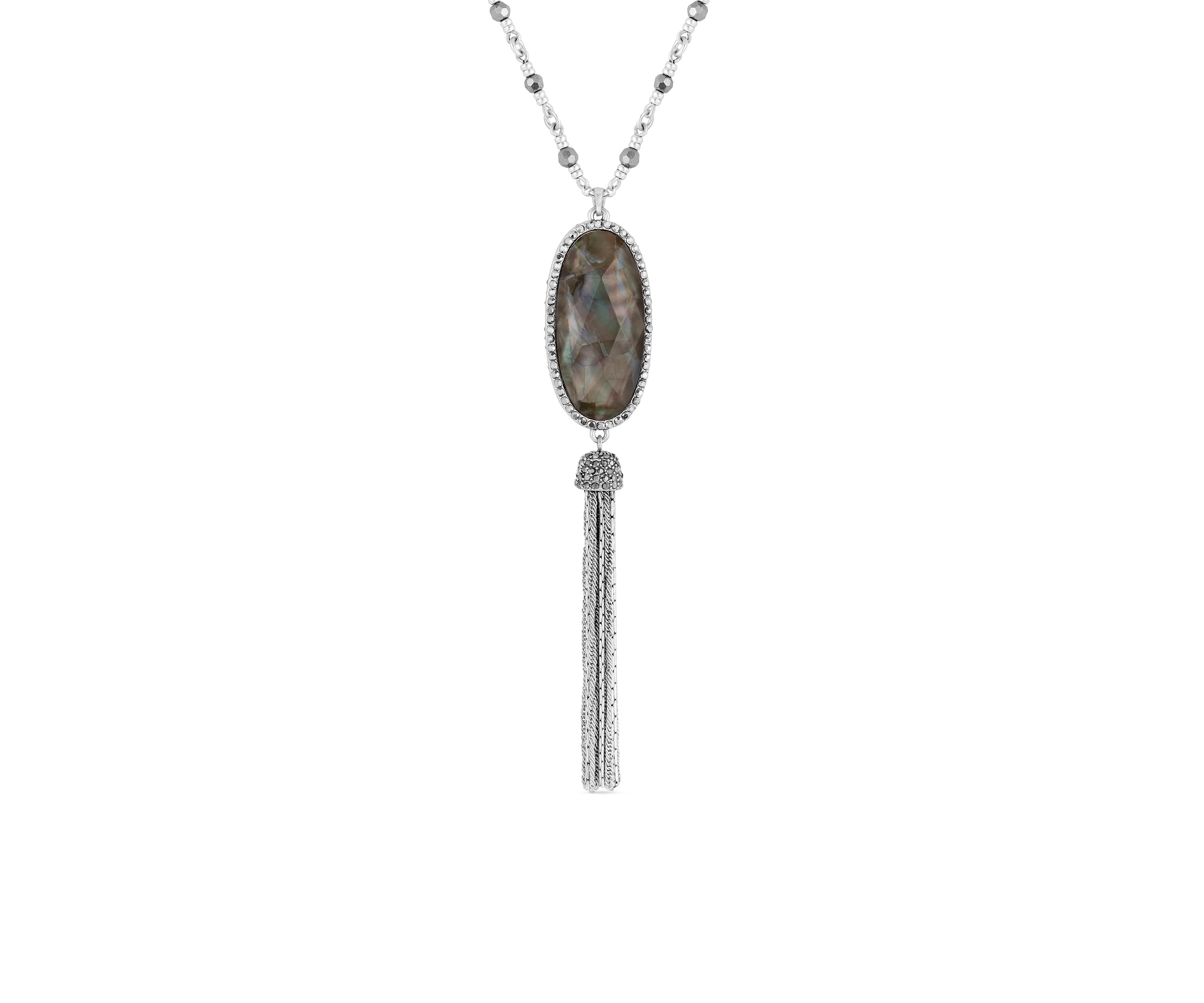 Silver-Tone Mother Of Pearl Tassel Necklace