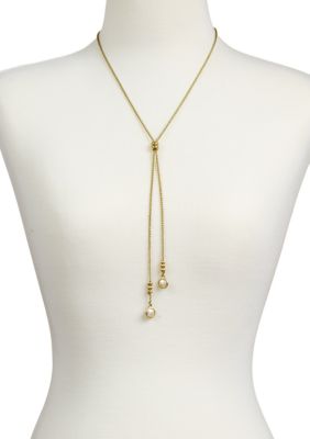 Gold-Tone Pearl Lariat Necklace