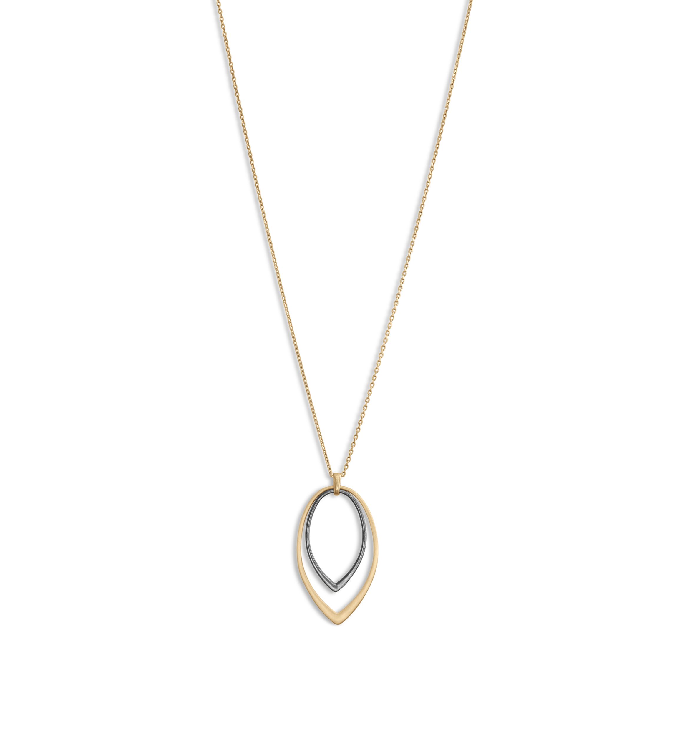 2 Tone Double Teardrop Pendant Necklace