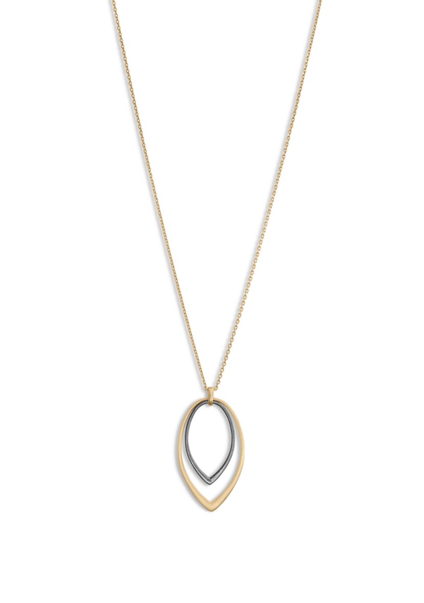 2 Tone Double Teardrop Pendant Necklace