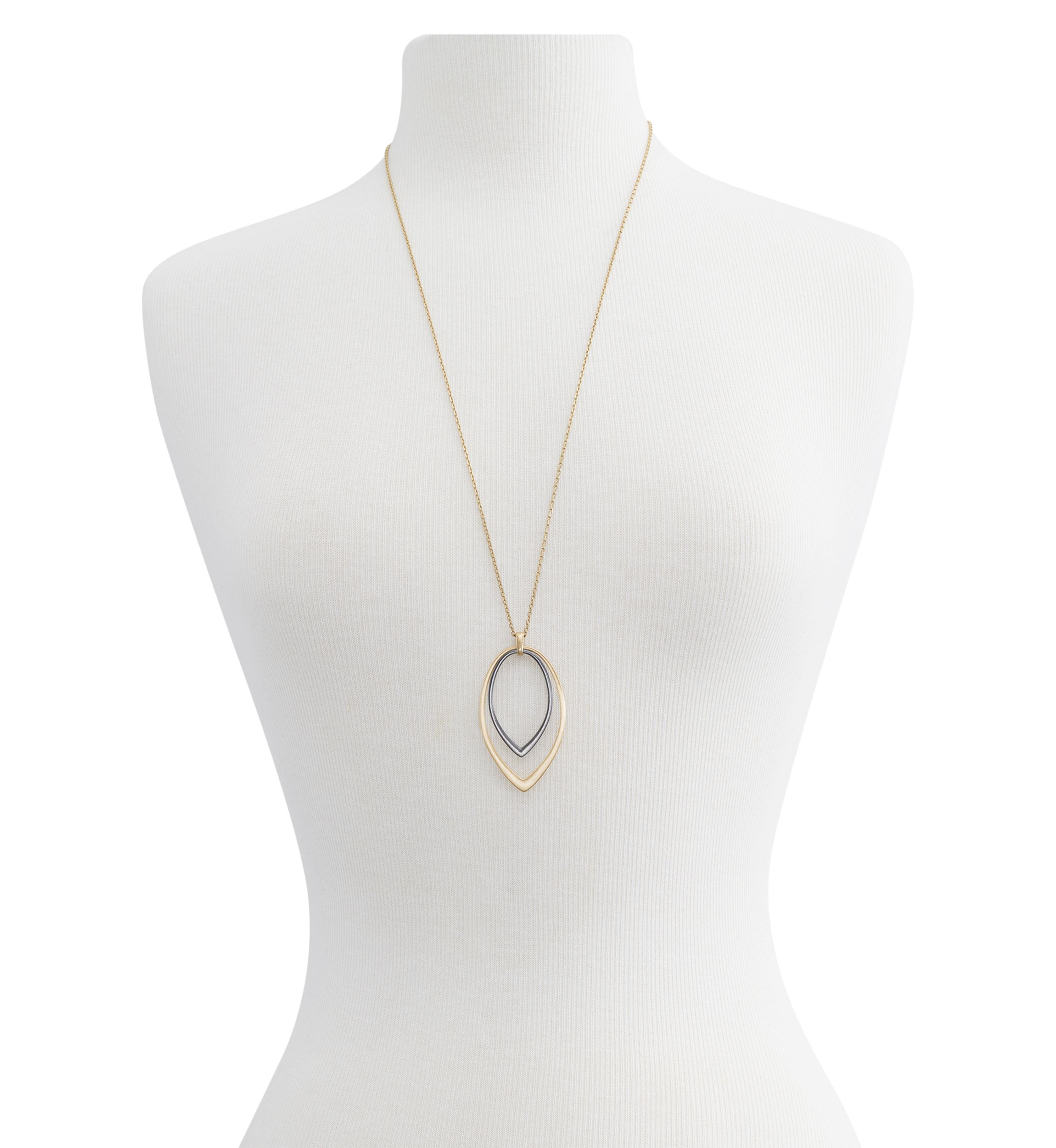 2 Tone Double Teardrop Pendant Necklace
