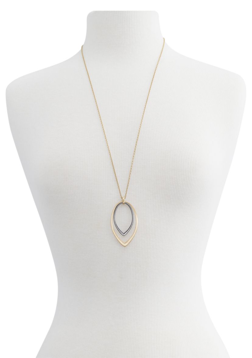 2 Tone Double Teardrop Pendant Necklace