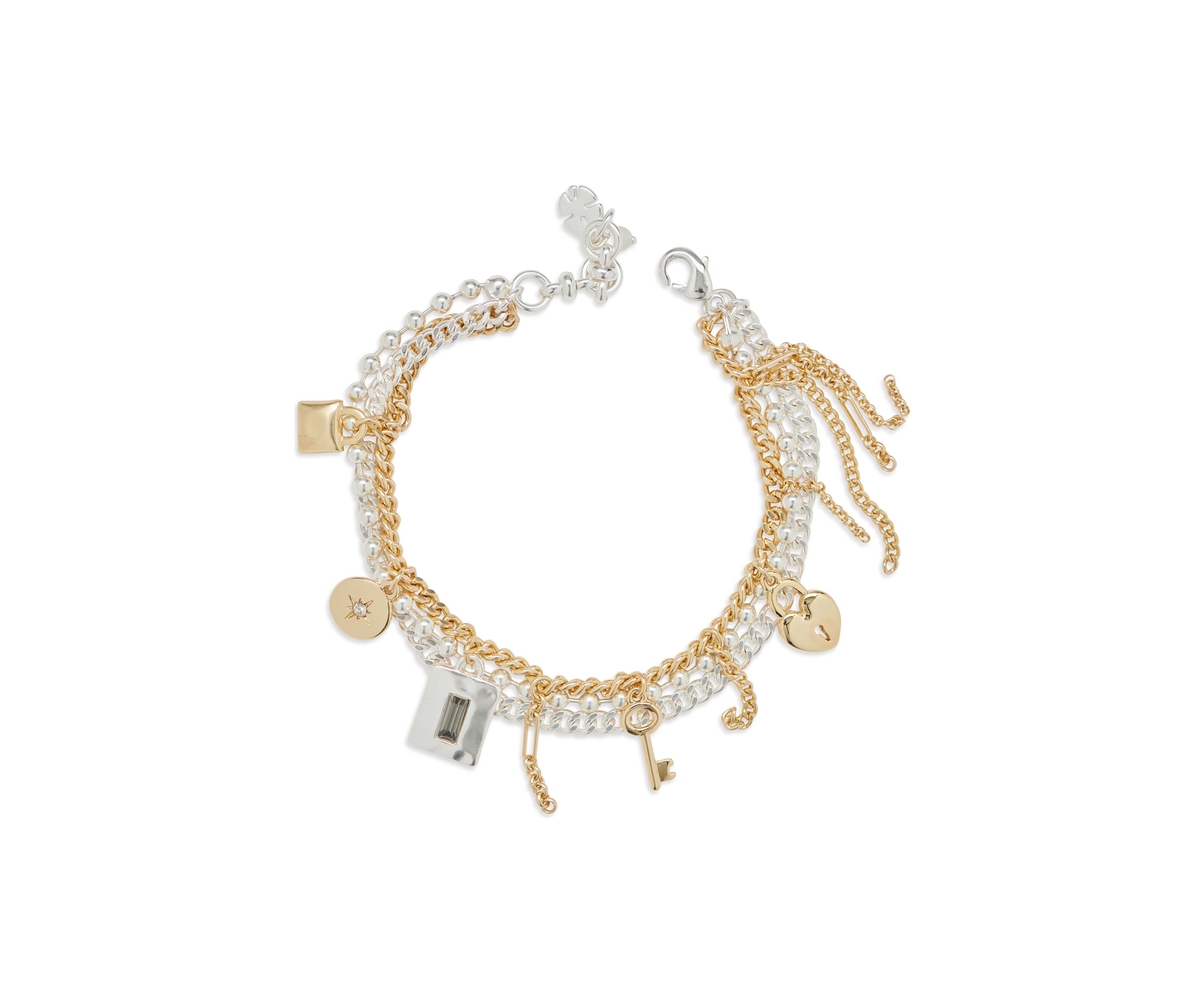 Heart Lock Charm Layer Bracelet