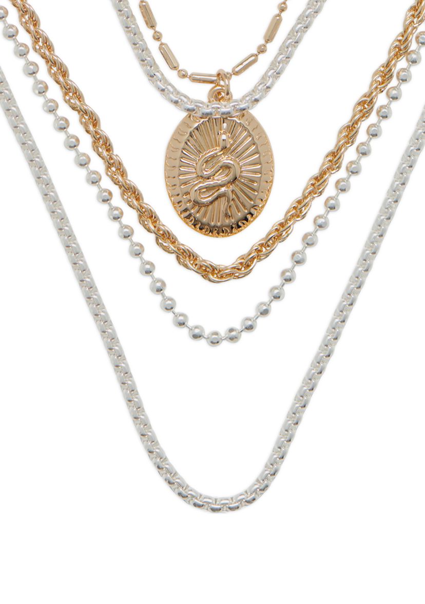 Drama Chain Layer Necklace with Snake Pendant