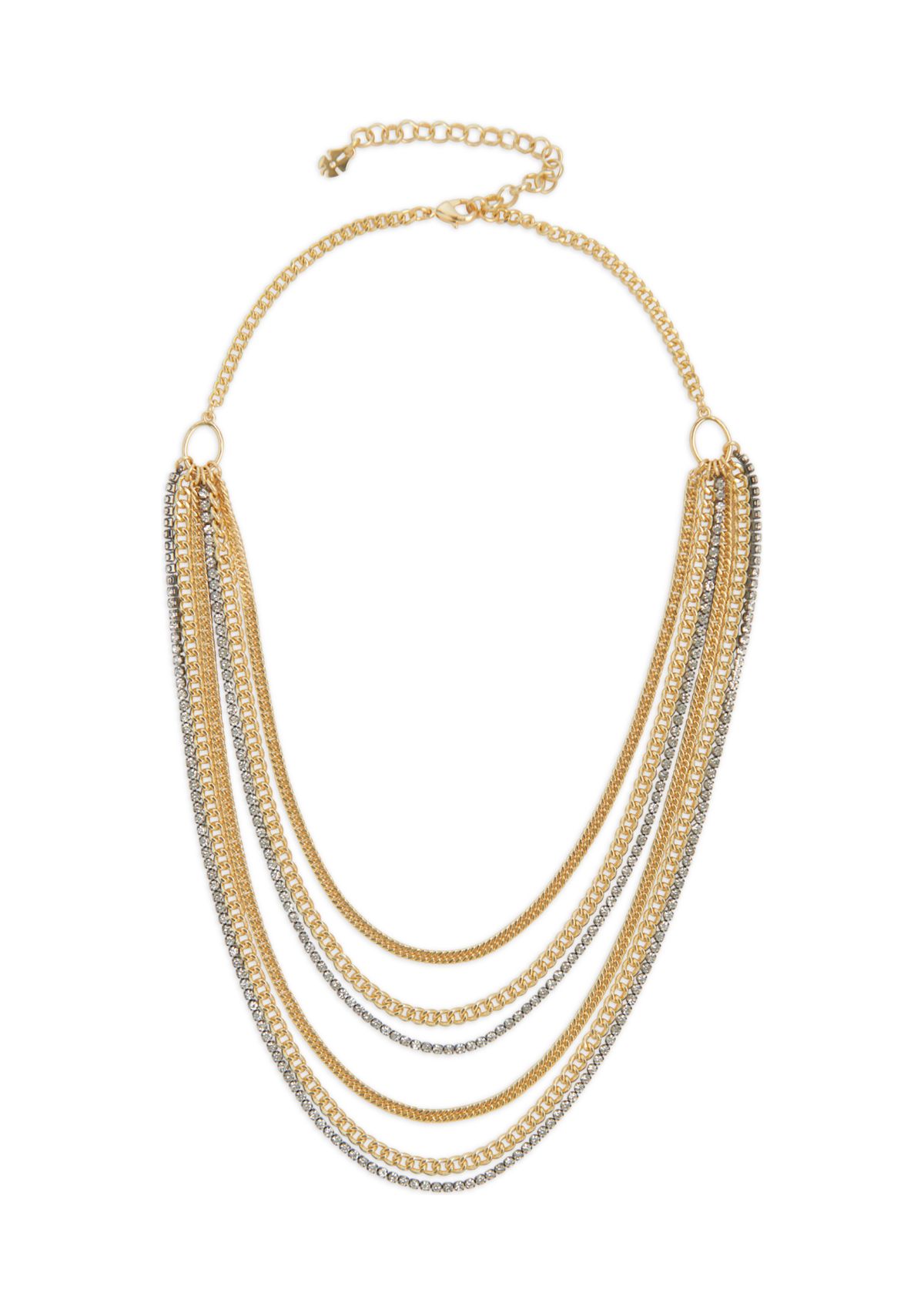 Two Tone Fringe Charm Layer Necklace