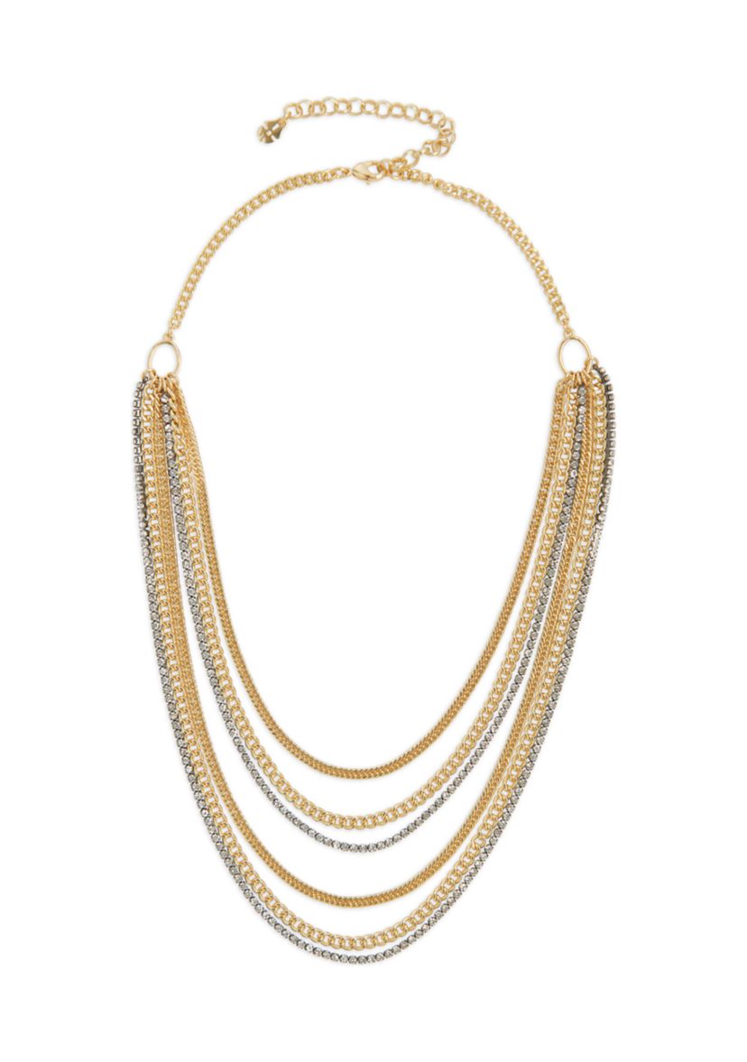 Two Tone Fringe Charm Layer Necklace