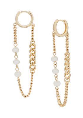 Lucky Brand Pearl And Chain Hoop Earrings