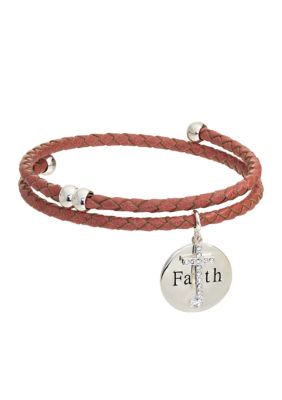 Burgundy Leather Faith Bracelet 