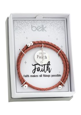 Burgundy Leather Faith Bracelet 