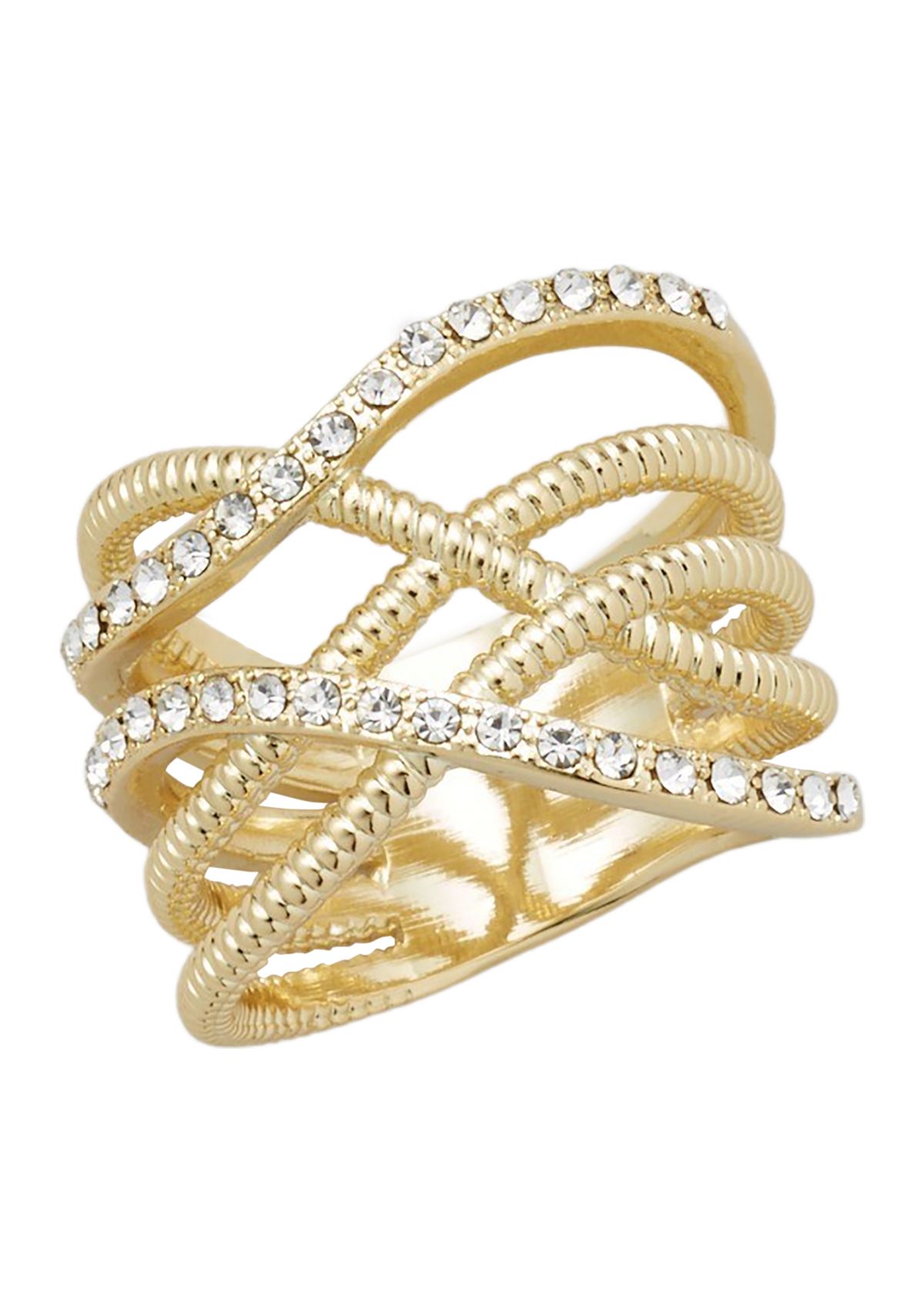   Gold-Tone Pavé Crystal Roped Ring 
