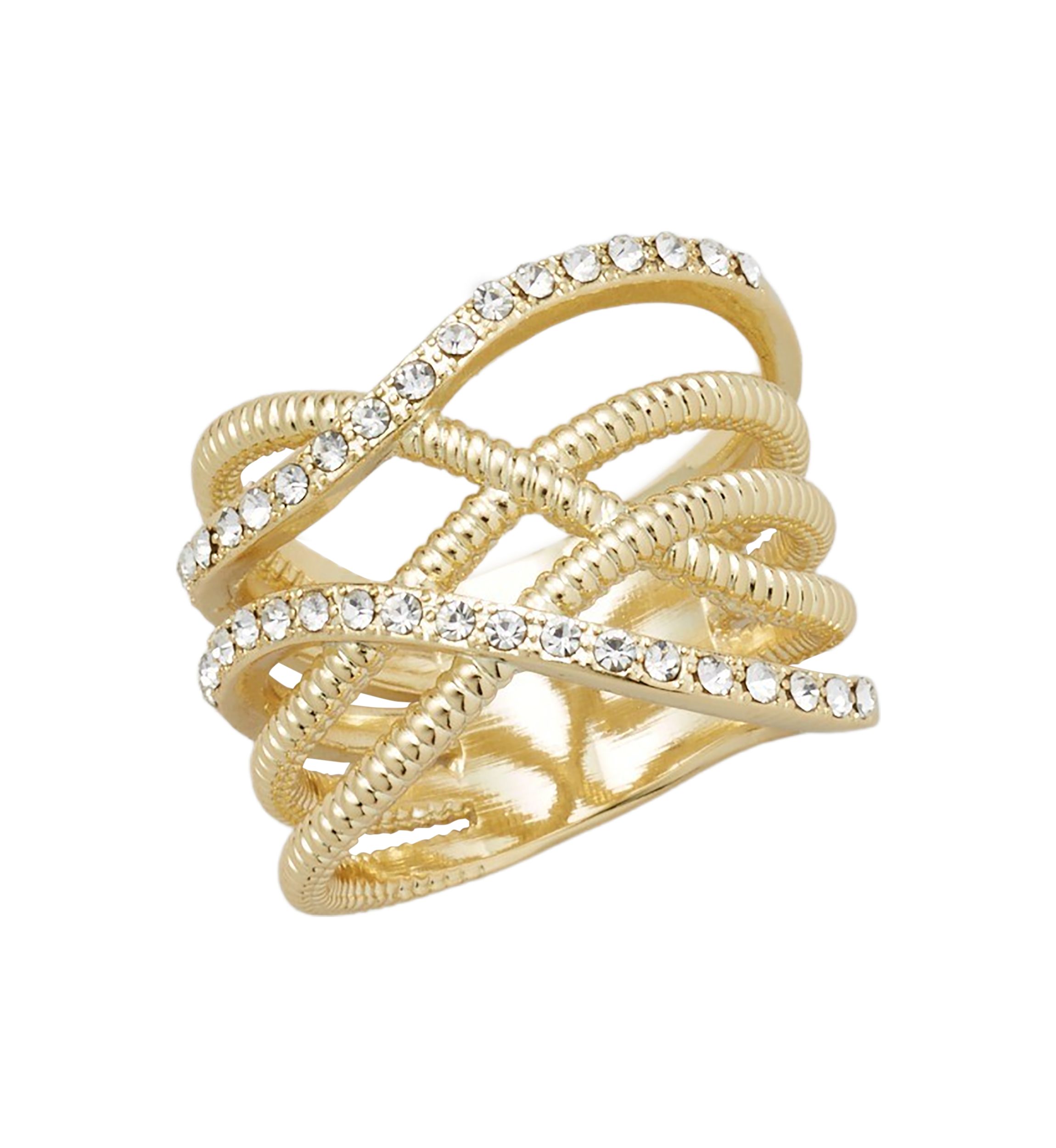   Gold-Tone Pavé Crystal Roped Ring 