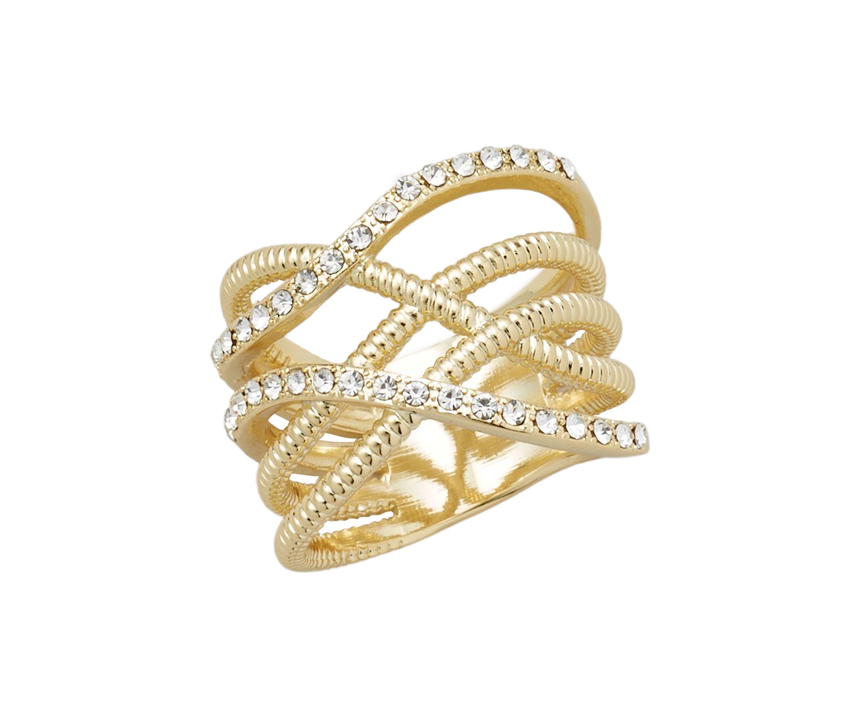   Gold-Tone Pavé Crystal Roped Ring 