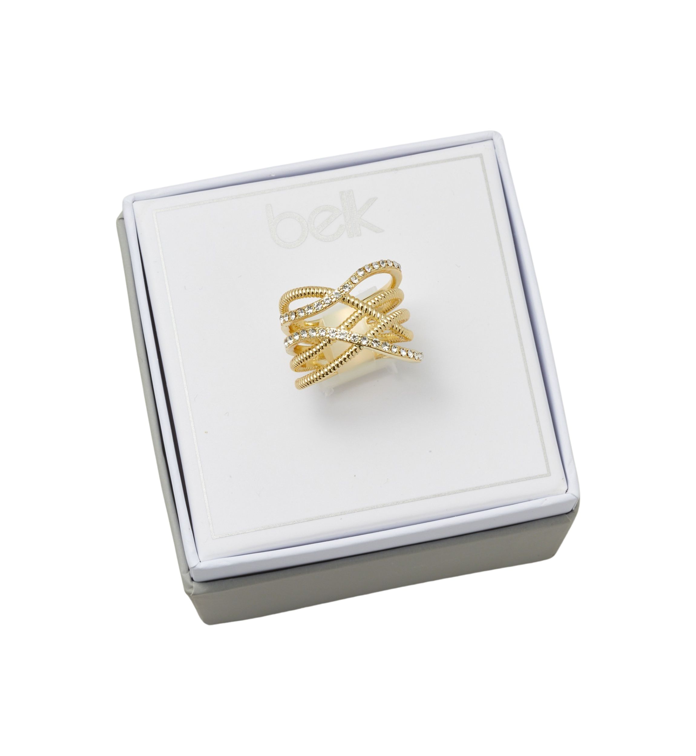   Gold-Tone Pavé Crystal Roped Ring 