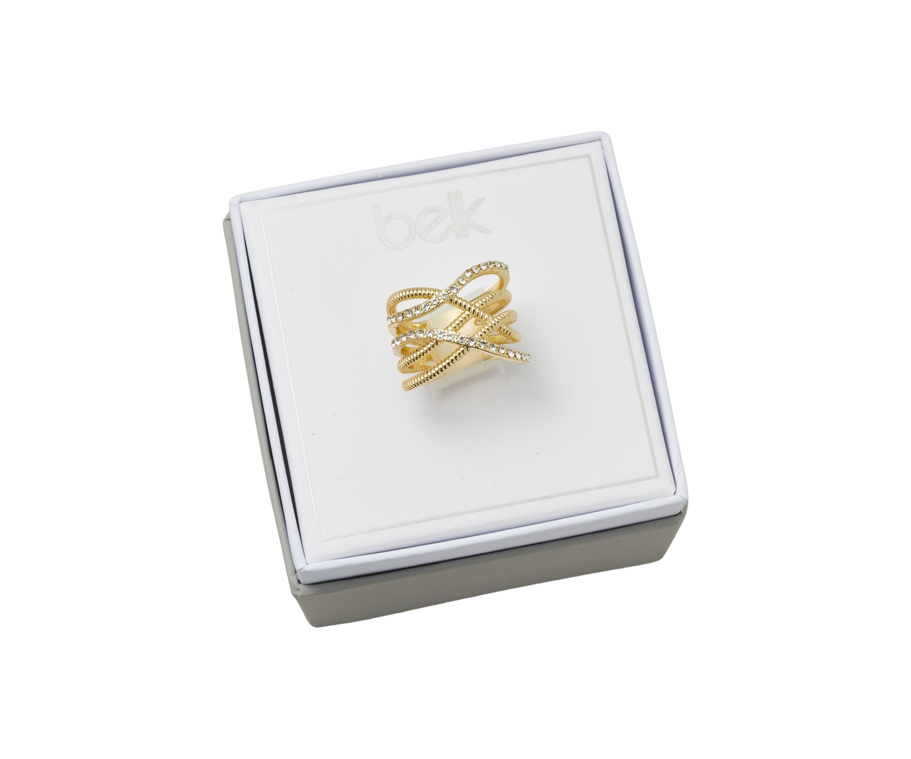  Gold-Tone Pavé Crystal Roped Ring 