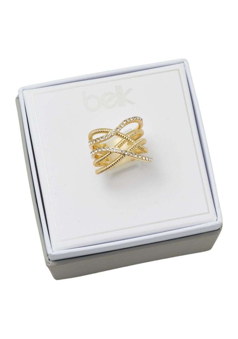   Gold-Tone Pavé Crystal Roped Ring 