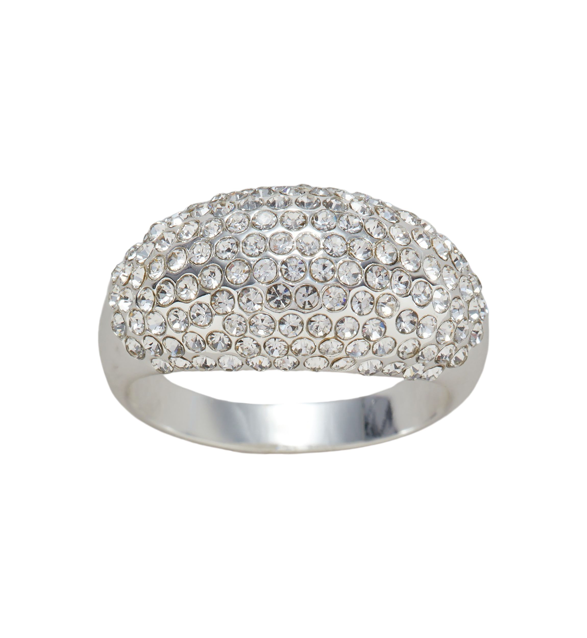 Silver Tone Crystal Pavé Dome Ring