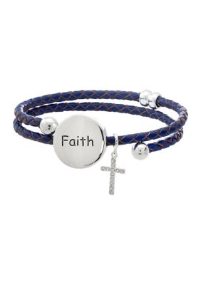 Lab Created Leather Faith and Cross Bracelet