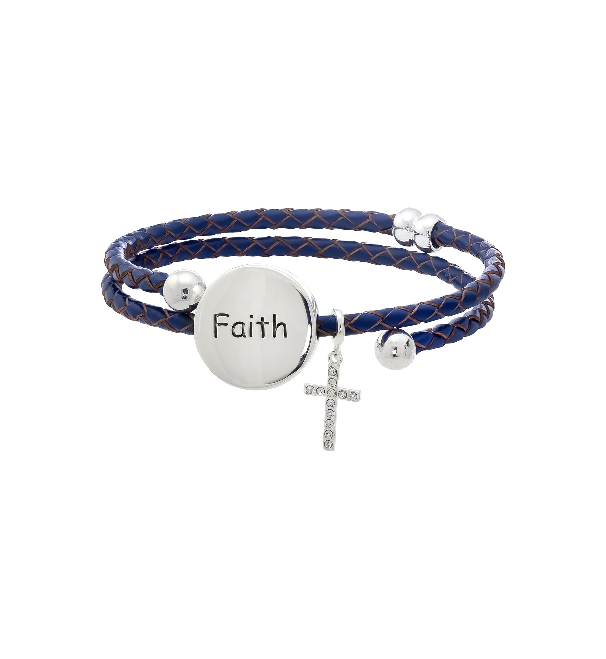 Lab Created Leather Faith and Cross Bracelet