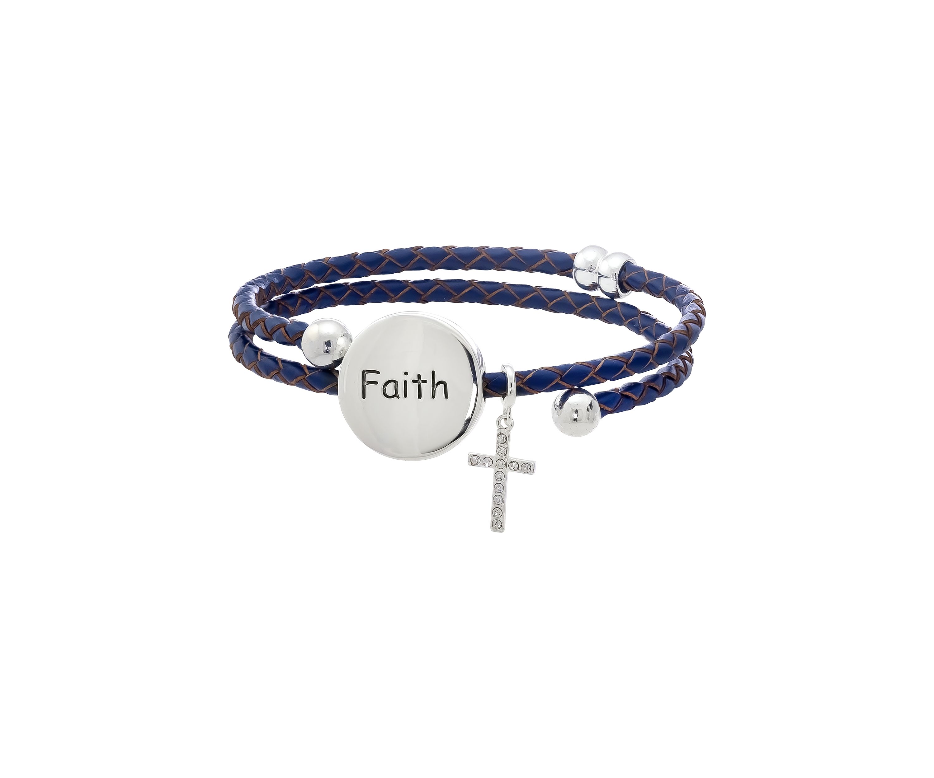 Lab Created Leather Faith and Cross Bracelet