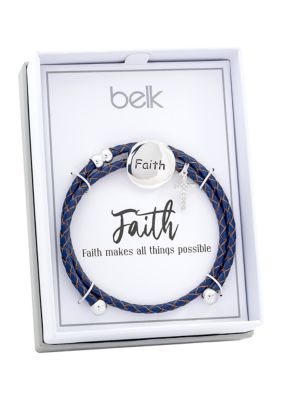 Lab Created Leather Faith and Cross Bracelet