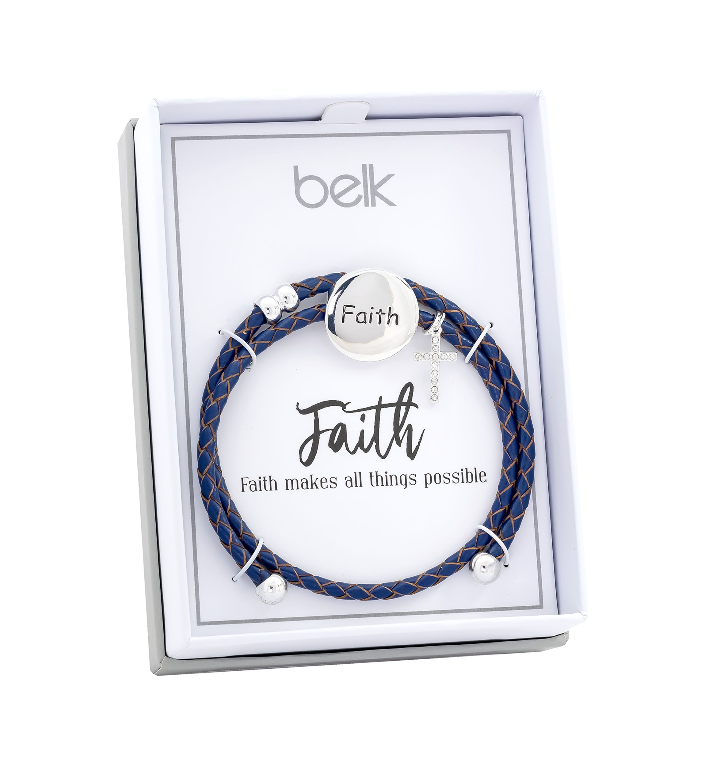 Lab Created Leather Faith and Cross Bracelet