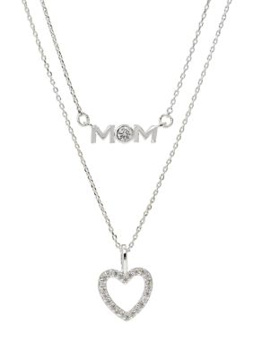 Lab Created Duo Mom and Heart Pendant